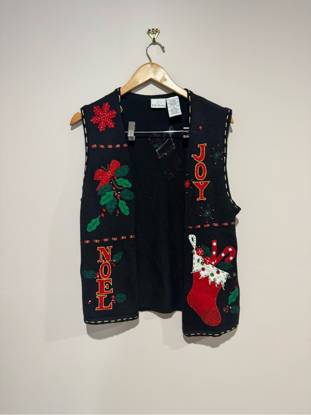 Bobbie Brook Noel Joy Black Christmas Sweater Vest Small